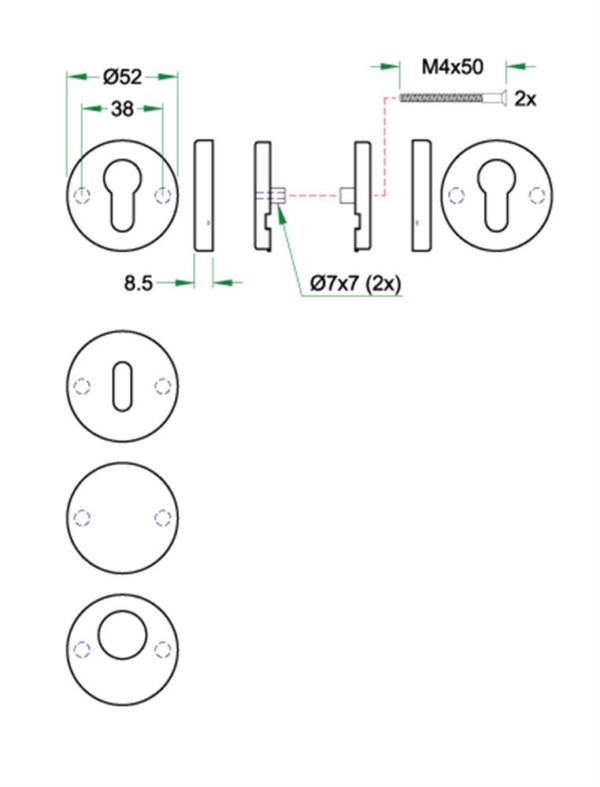 Cilinderrozet paar PL rvs mat