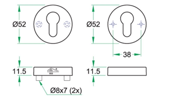Veiligheidsrozet paar DIN ES1/SKG*** rvs mat PC
