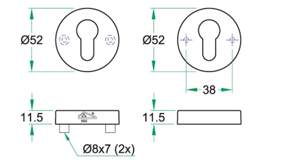 Veiligheidsrozet paar DIN ES1/SKG*** rvs mat PC