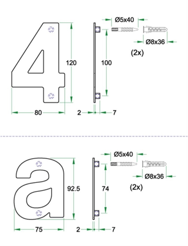 Huiscijfer 4 rvs mat 120 mm