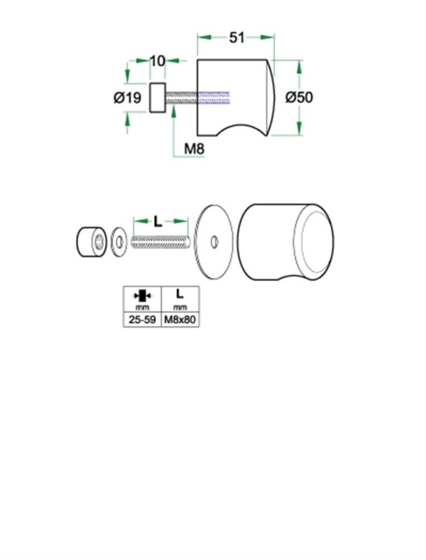 STAR voordeurknop ¢50mm, doorgaande bev.