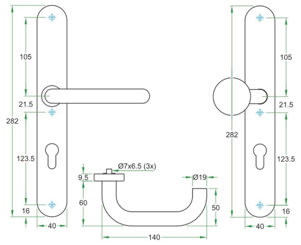 Knop/krukgarn CHASE DIN-L PL KL4 rvs mat PC72 LS-XL
