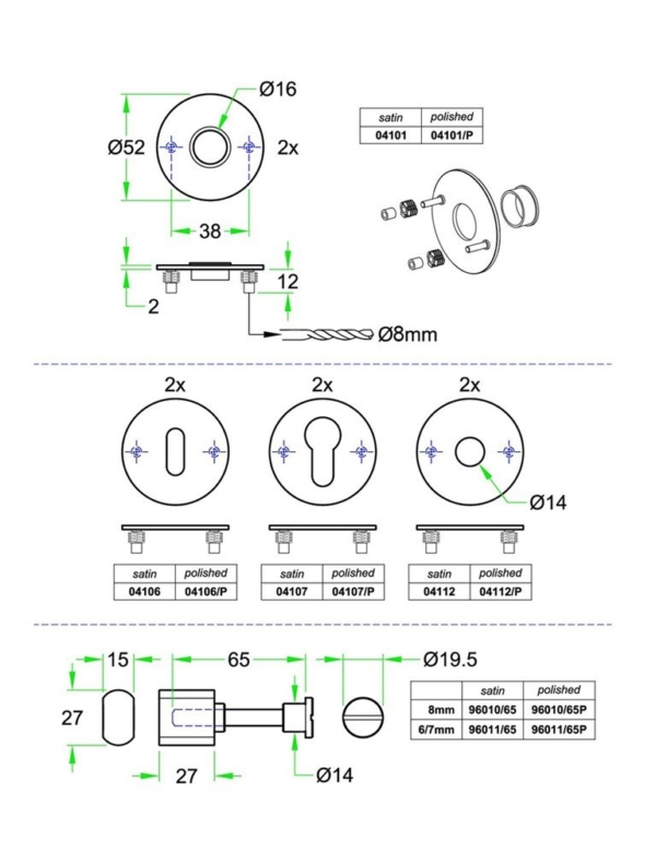 Krukrozet paar rond SF2 rvs glans