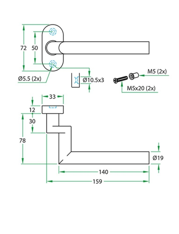 Gatdeel TESSA II gekropt rvs mat 8mm ovaal rozet