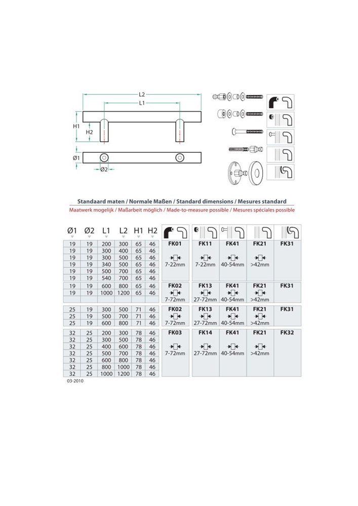 Deurgreep rvs PH70 Ø32mm / 300mm-stuk-blind
