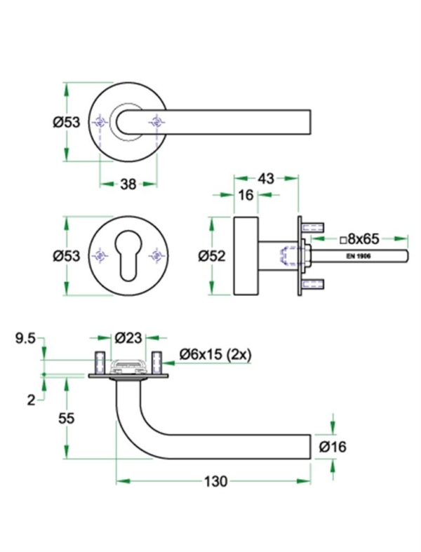 Knop/krukgarn BODA 16mm SF KL4 rvs mat PC