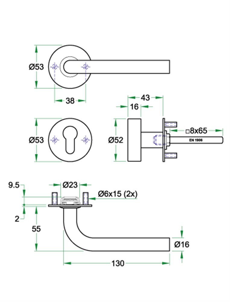 Knop/krukgarn BODA 16mm SF KL4 rvs mat PC