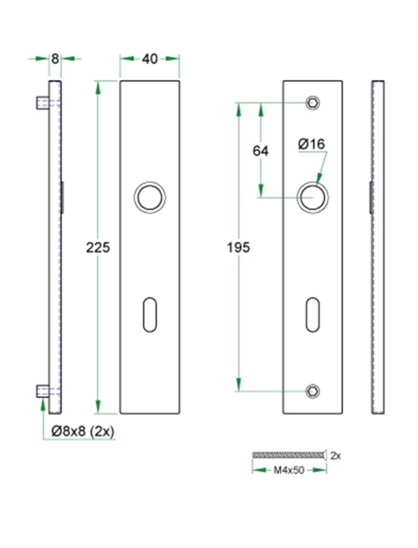 Schildpaar rechthoek LS rvs mat blind