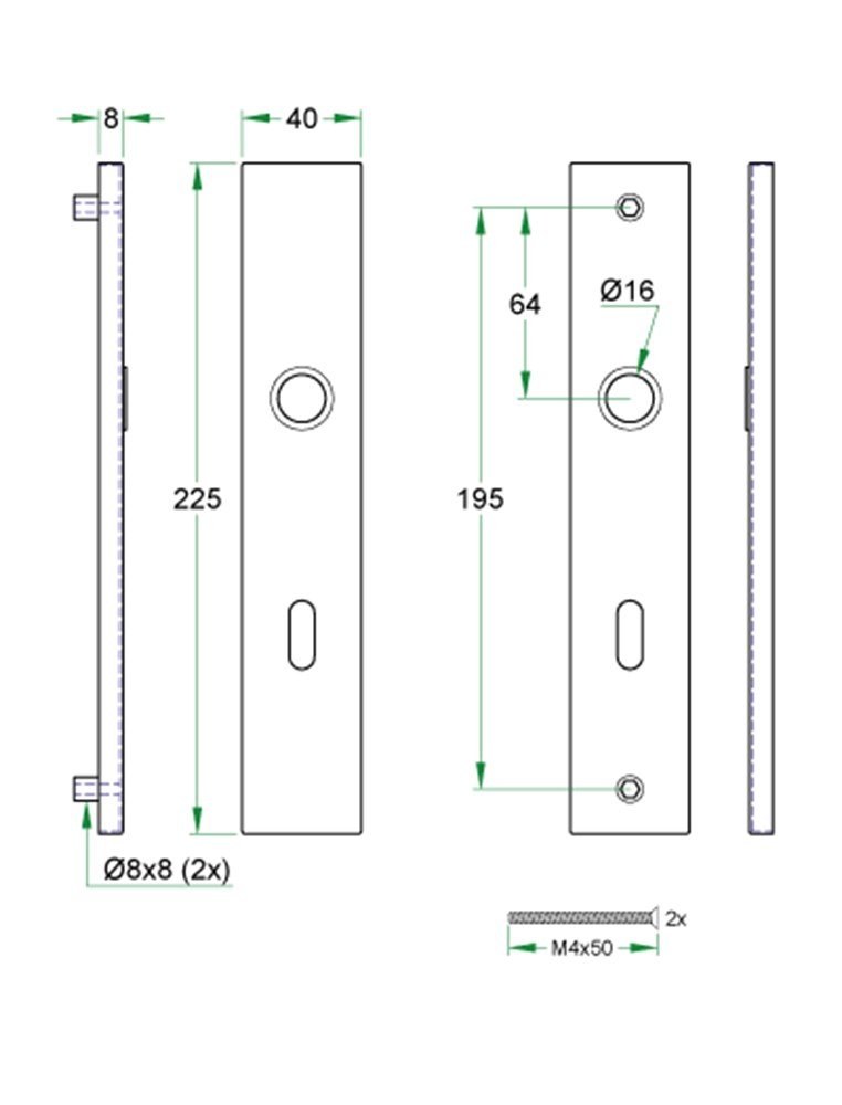 Schildpaar rechthoek LS rvs mat blind