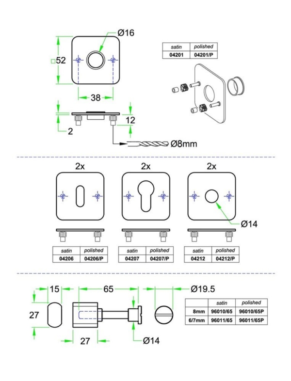 Krukrozet paar 4knt SF2 rvs glans