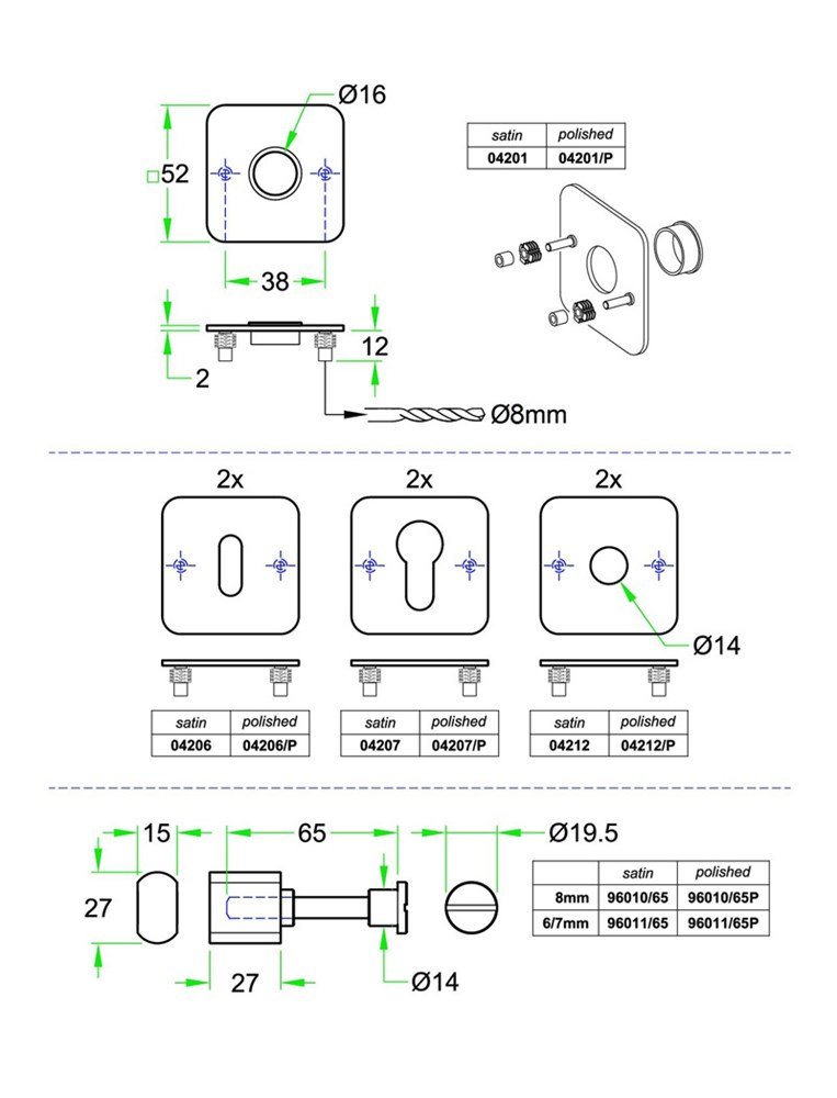 Krukrozet paar 4knt SF2 rvs glans
