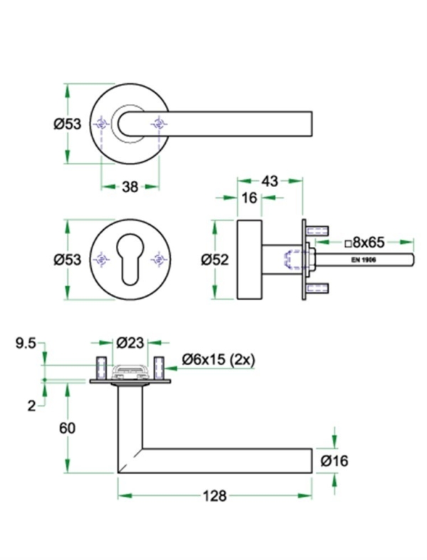 Knop/krukgarn TESSA 16mm SF KL4 rvs mat PC