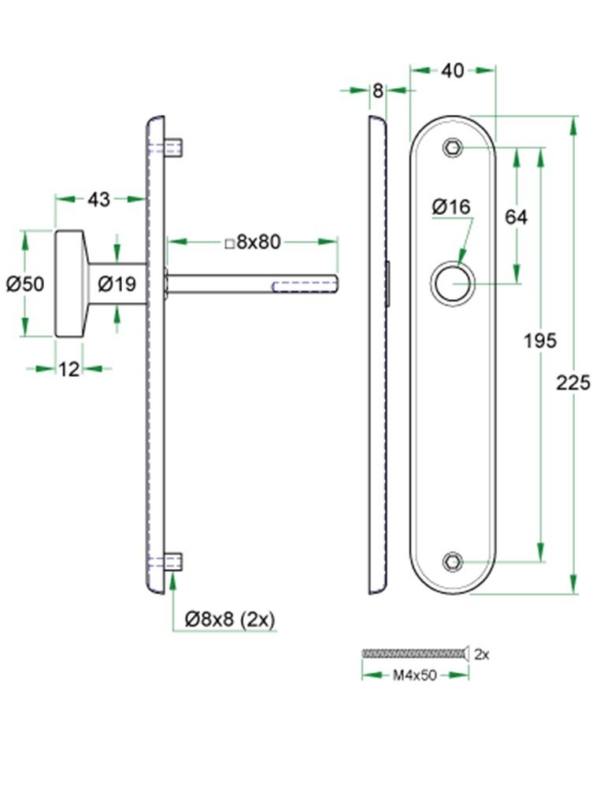Knop/krukschild afgerond LS rvs mat PC72 mm