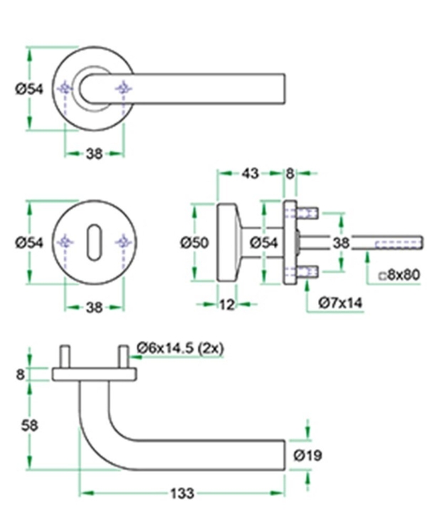 Gatdeel LEONA rvs mat zonder nokken