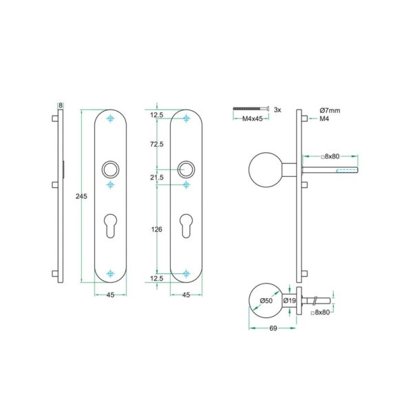 Afdekschild afgerond LS rvs mat PC72 blind-bev