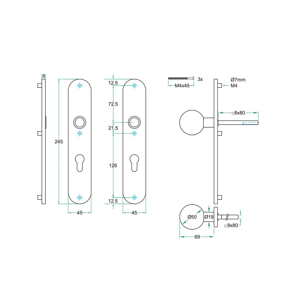Afdekschild afgerond LS rvs mat PC72 blind-bev