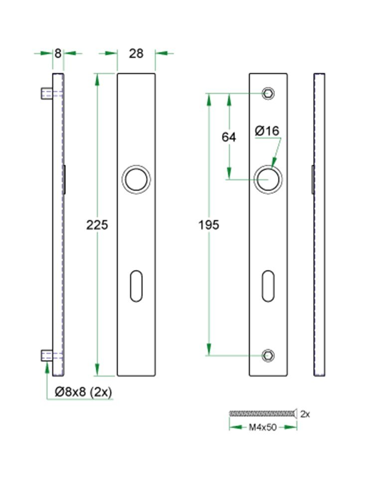 Schildpaar smal rechthoek LS rvs mat WC63