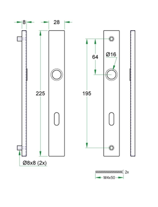 Schildpaar smal rechthoek LS rvs mat PC92