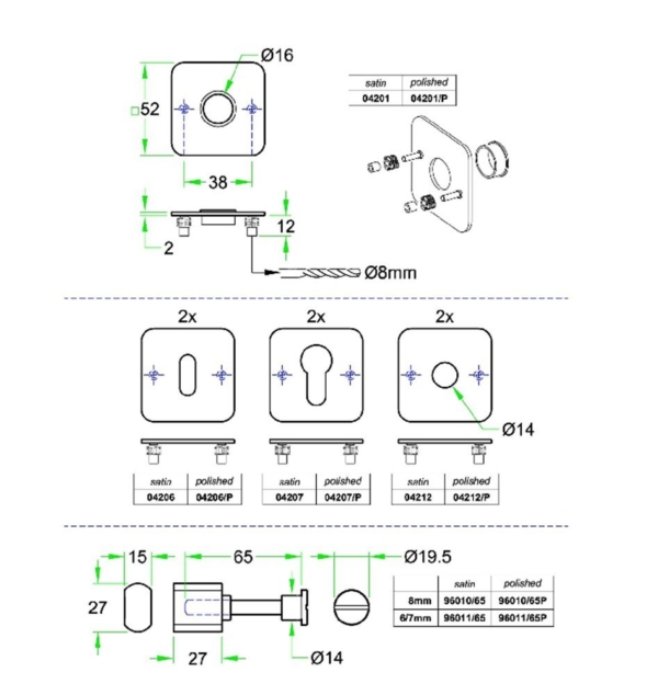 WC garnituur vlakrozet 4knt FS rvs mat WC 6-7mm