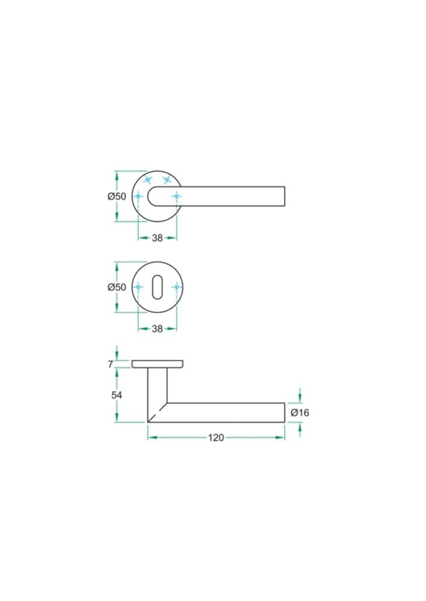 TRIA deurkr ¢16mm vastgev.op rzt 50x7mm,rvs mat