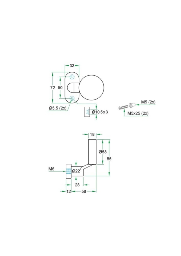 Knop vlak gekropt ovaal rozet rvs mat excl. stift
