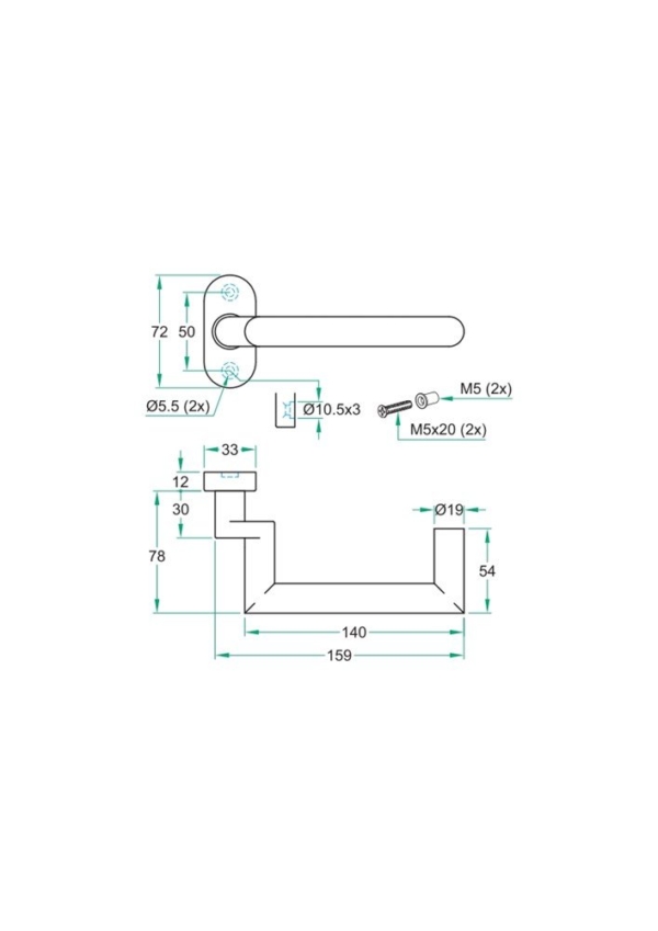Gatdeel TESSA DETOUR rvs mat 9mm geveerd ovaal rozet