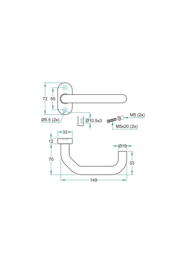 Gatdeel CINDY rvs mat 9mm geveerd ovaal rozet