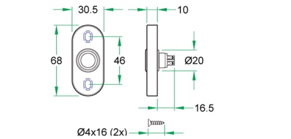 Beldrukker ovaal zwart