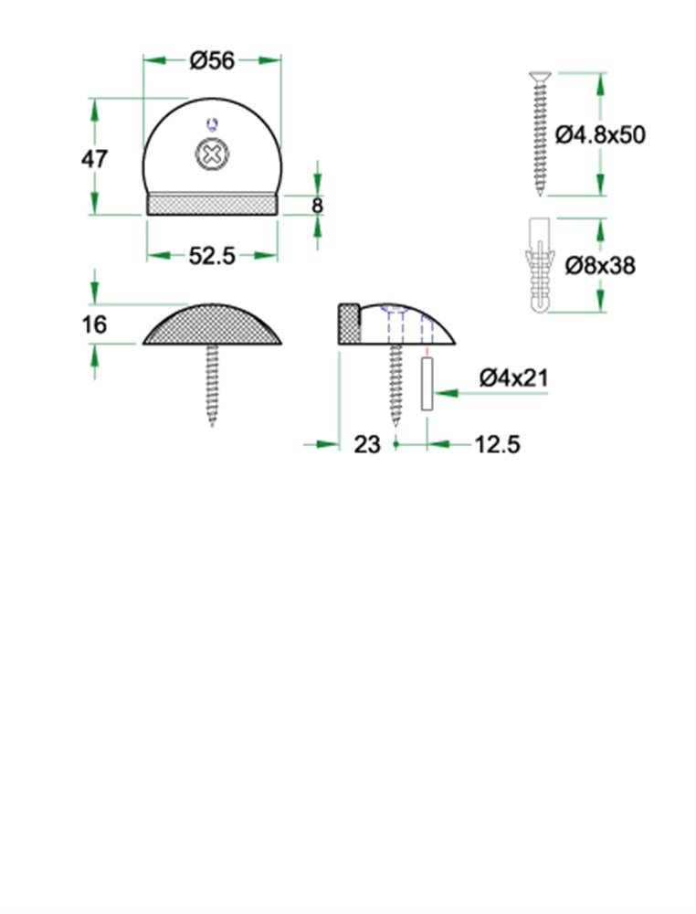 Deurbuffer vloermontage ø56x47mm zwart