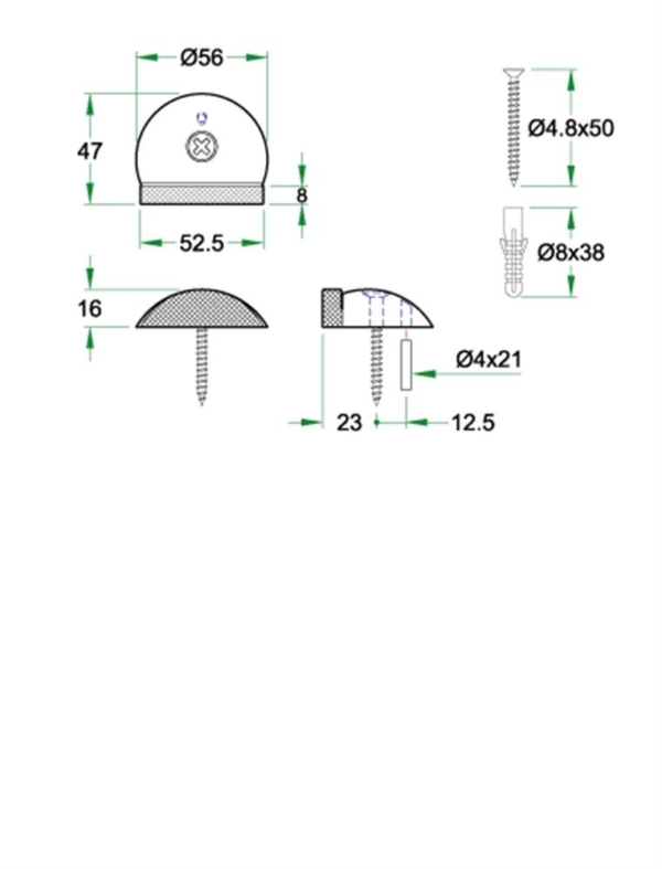 Deurbuffer vloermontage ø56x47mm rvs mat