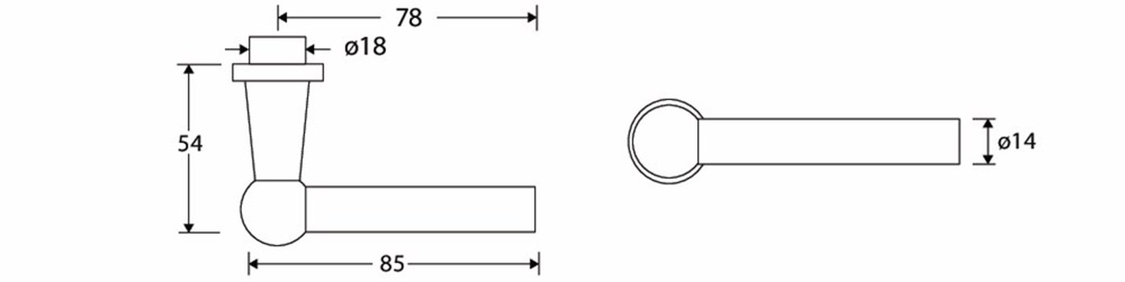 Deurkruk Chemin de Fer 85mm MMNO