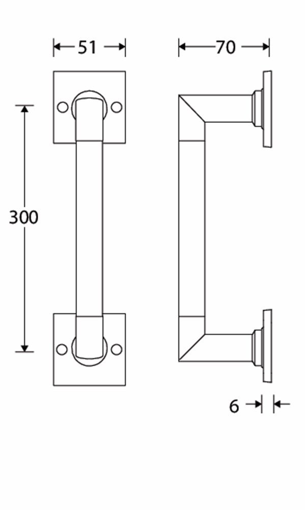 Deurgreep BH op vierk r. MTO 300mm