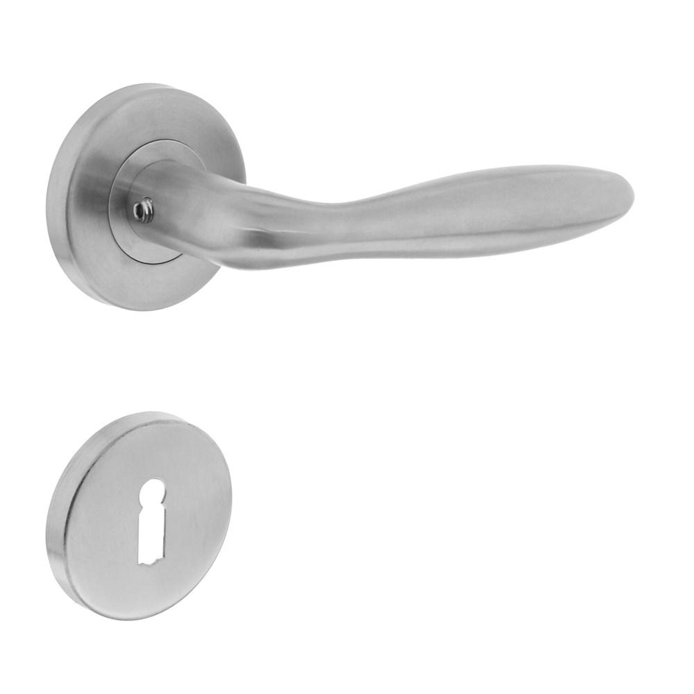 Deurkruk Jupiter op rond rozet met sleutelgat plaatjes RVS