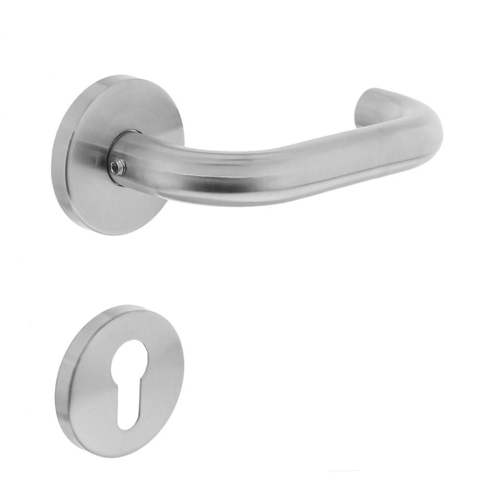 Deurkruk Rond op rond rozet met profielcilindergat plaatjes RVS