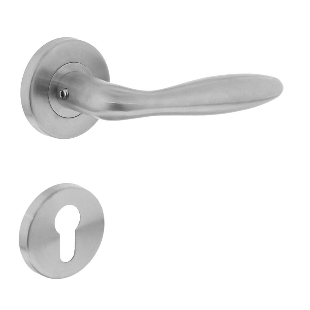 Deurkruk Jupiter op rond rozet met profielcilindergat plaatjes RVS