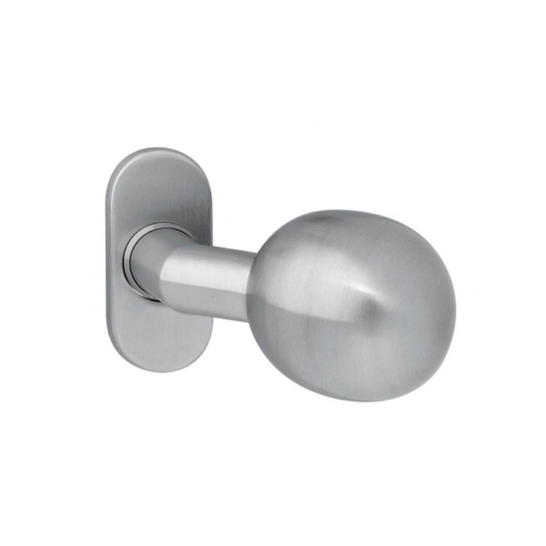 Knop bol/schuin vast op rozet ovaal 4mm RVS