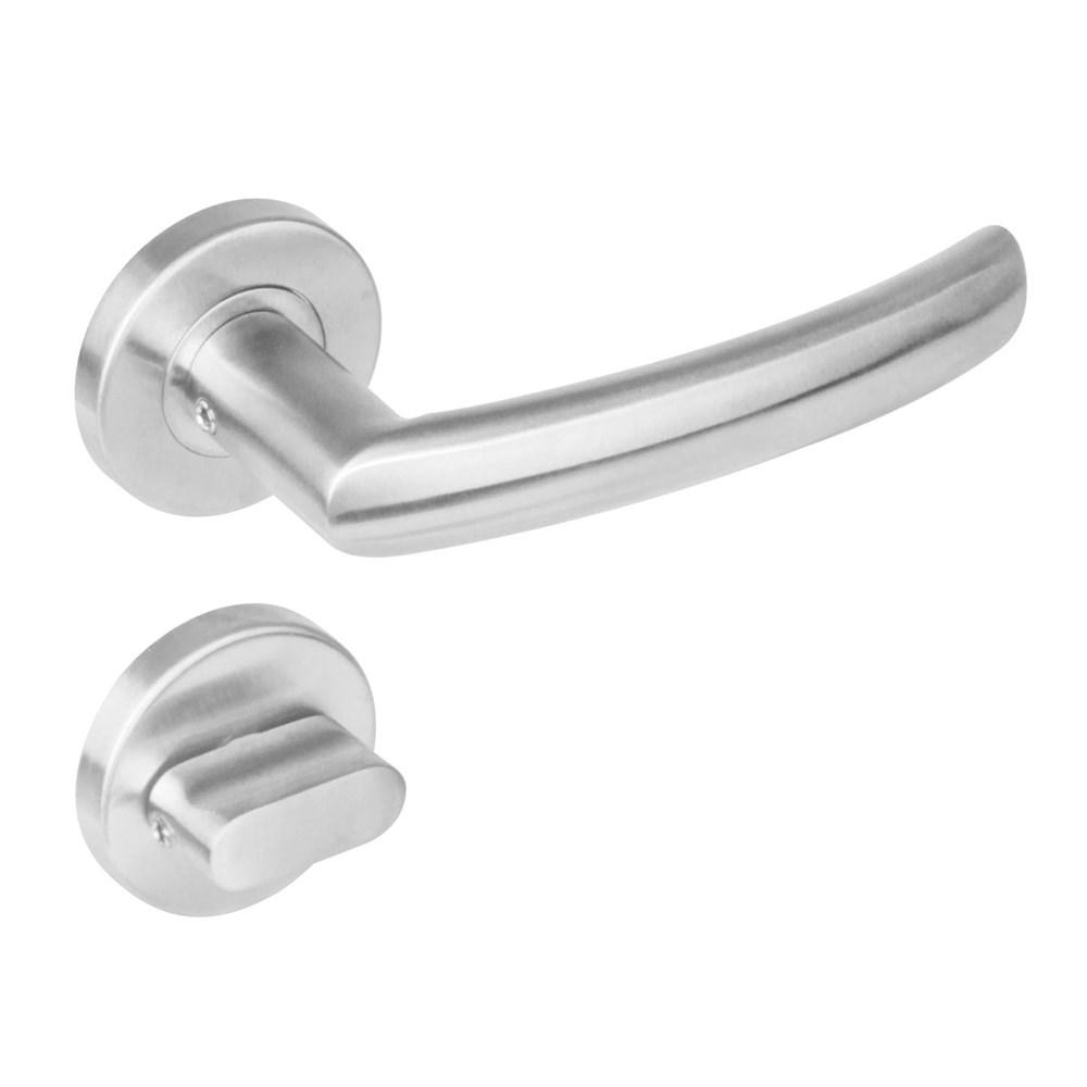 Deurkruk 1278 Blok op rond rozet staal met 7mm nok met WC 8mm RVS