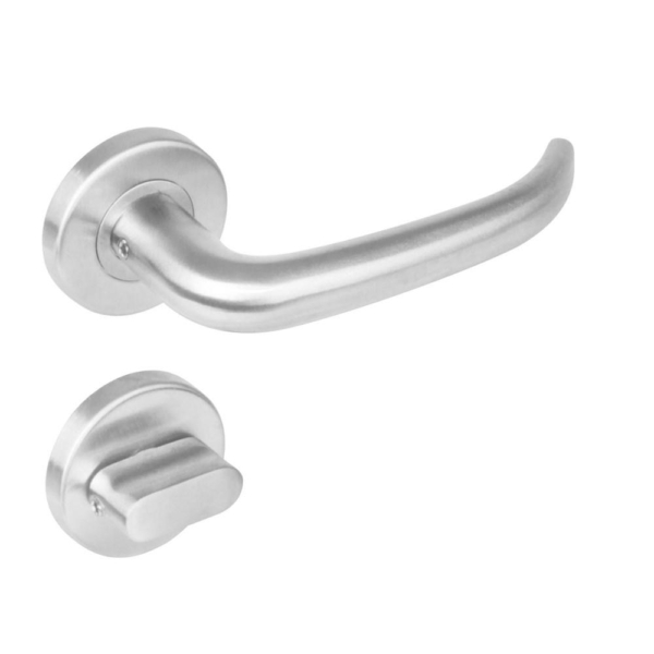 Deurkruk 1282 Sabel op rond rozet staal met 7mm nok met WC 8mm RVS