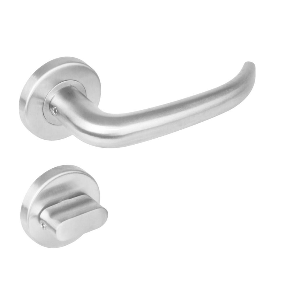 Deurkruk 1282 Sabel op rond rozet staal met 7mm nok met WC 8mm RVS