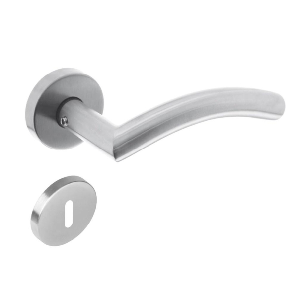 Deurkruk Lisa/hoek 90° met geveerde rozet met sleutelgat plaatjes ATP RVS