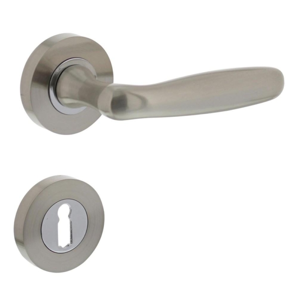 Deurkruk 1692 Bjorn op rond rozet 7mm nokken met sleutelgat plaatjes nikkel mat