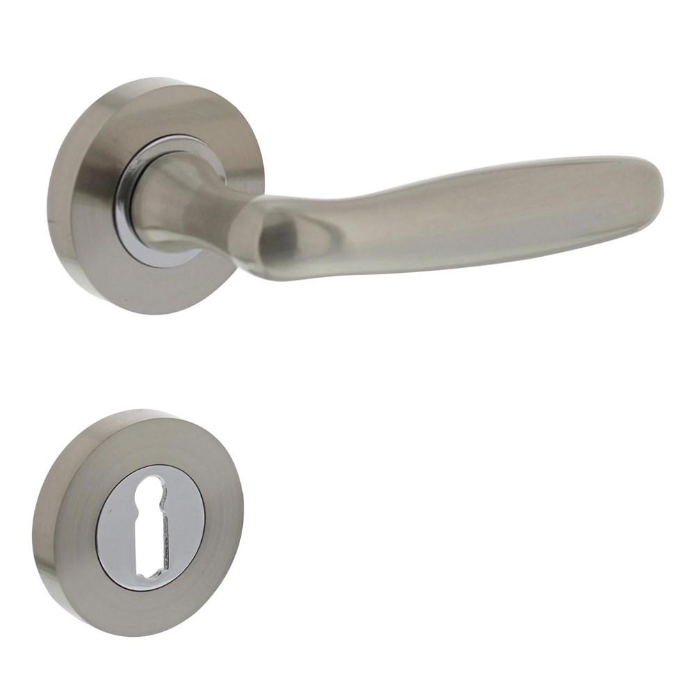 Deurkruk 1692 Bjorn op rond rozet 7mm nokken met sleutelgat plaatjes nikkel mat