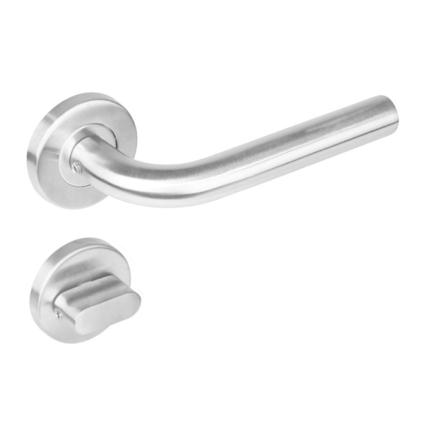 Deurkruk 1270 Recht op rond rozet staal met 7mm nok met WC 7mm RVS