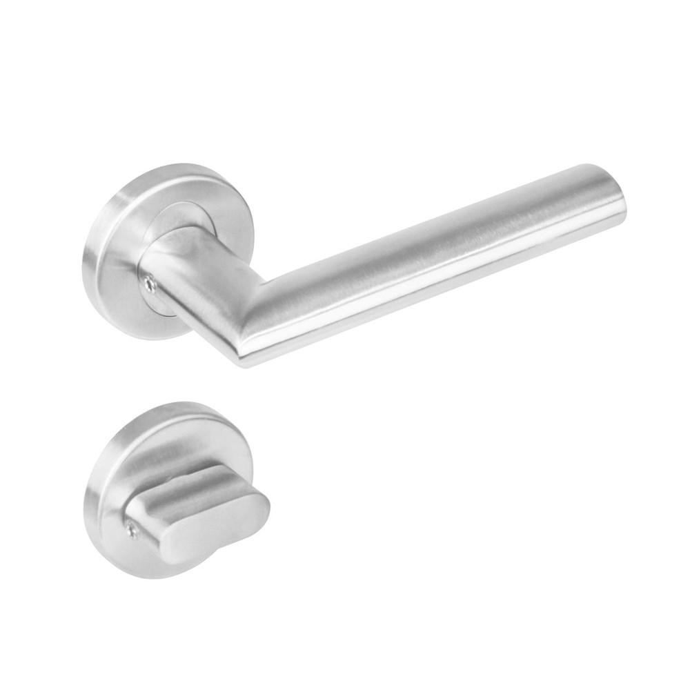 Deurkruk 1283 Girona op rond rozet staal met 7mm nok RVS + WC8