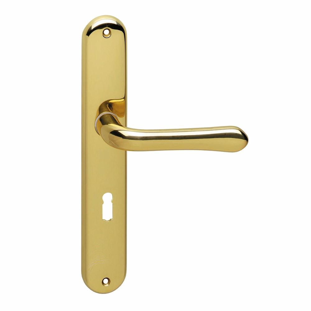 Deurkruk Saturnus sleutelgat 72mm messing gelakt