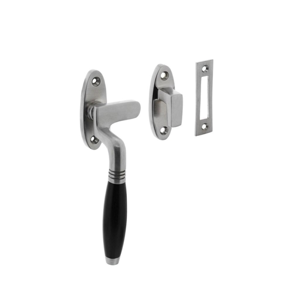 Raamsluiting Ton links met sluitplaat en sluithaak, chroom mat / ebbenhout