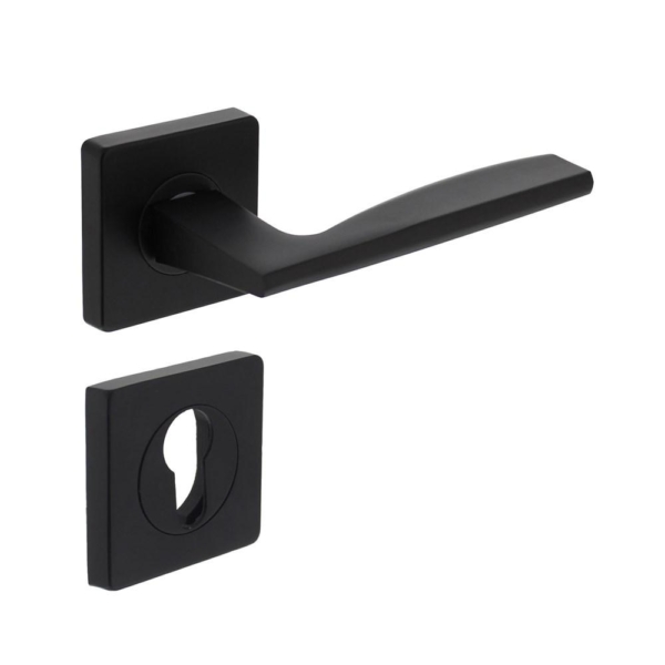 Deurkruk Apollo op vierkant rozet + nokken incl. profielcilinderplaatjes mat zwart