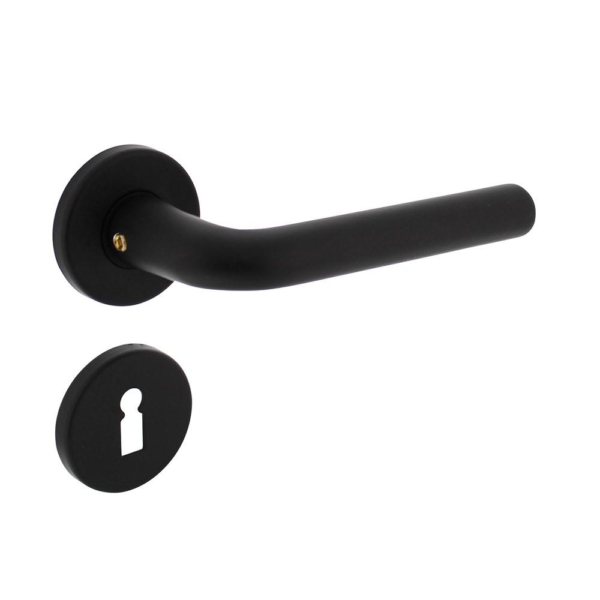 Deurkruk Derby op rozet ø50x7 mm + 7mm nokken met sleutelplaatjes zwart