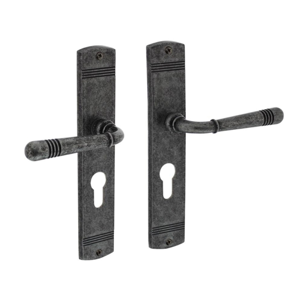 Deurkruk Emily op schild PC55 oud grijs