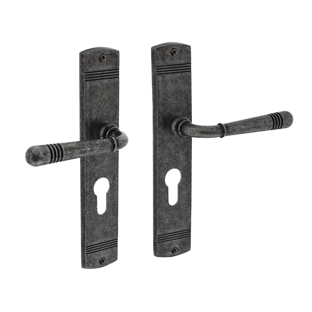 Deurkruk Emily op schild PC55 oud grijs